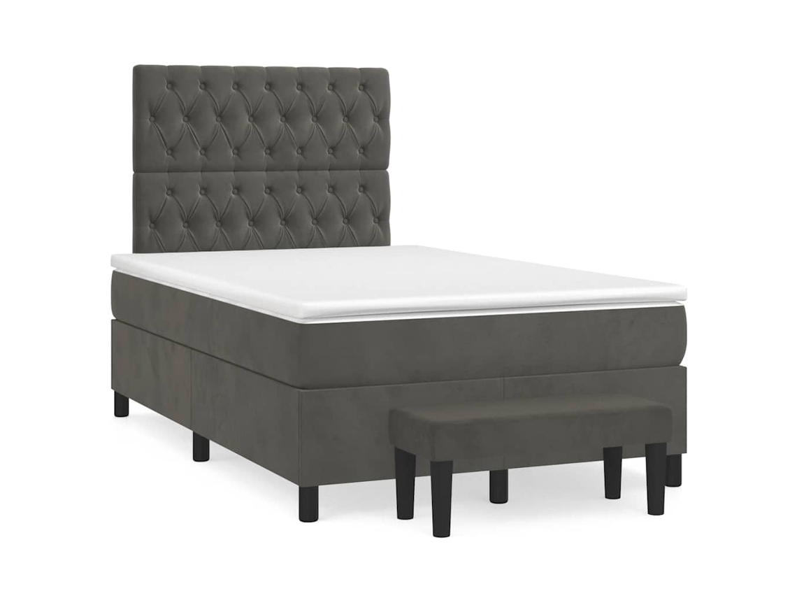 Cama Box Spring Con Colchón Terciopelo Gris Oscuro 120x190 Cm