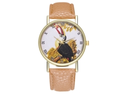 Reloj Unisex De Cuarzo Con Correa De Cuero Pu Moda Dial Romano Patrón Animal Beige