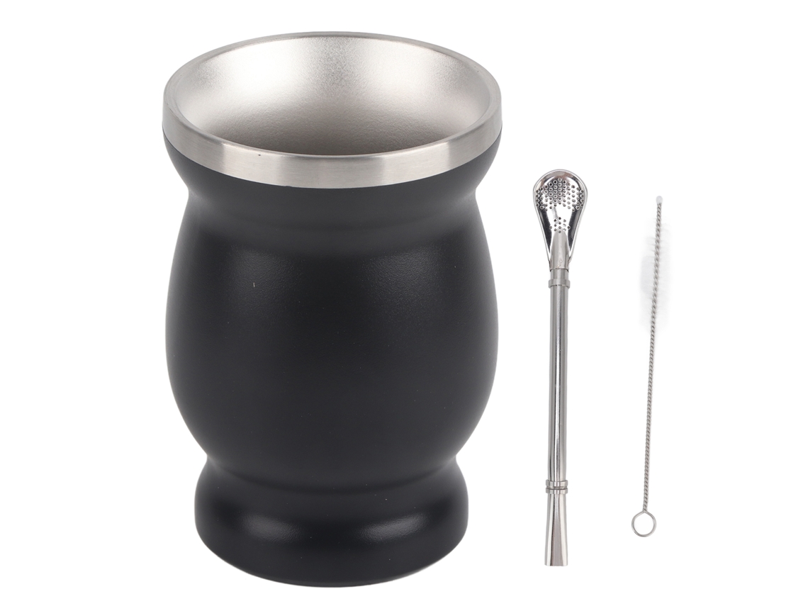 Juego de taza de té de calabaza natural de 230 ml, negra, de doble pared para café