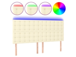 Cabecero con iluminación LED, 180x5x118/128 cm, piel sintética color crema, MAISON EXCLUSIVE