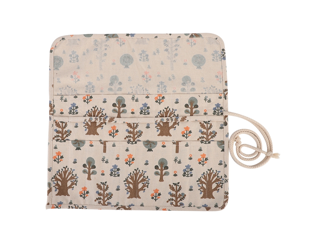 Estuche enrollable grande con estampado floral para bolígrafos y lápices, ideal para organizar y transportar material escolar y artístico.