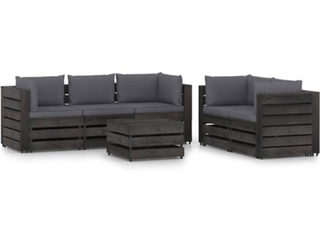 Conjunto 6 Muebles de jardín VIDAXL con cojines madera impregnada gris