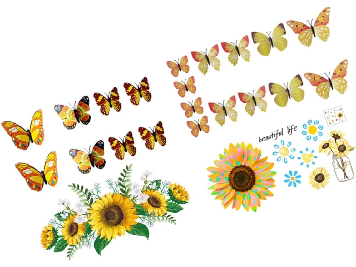 2 Juegos De Pegatinas Decorativas De Girasoles Para Pared De Dormitorio - Seguras