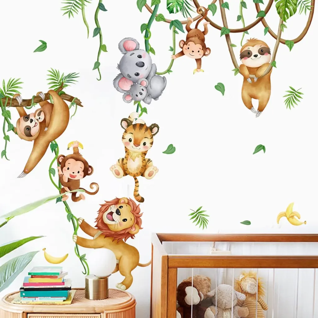 Adhesivo de pared de animales de la selva, decoración para habitación infantil Kofihety