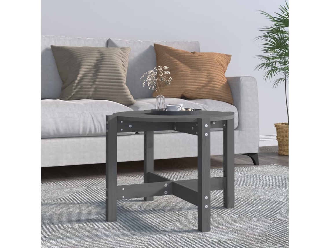 Mesa de centro Ø 62,5x45 cm Madera maciza Gris macizo HARLANV1
