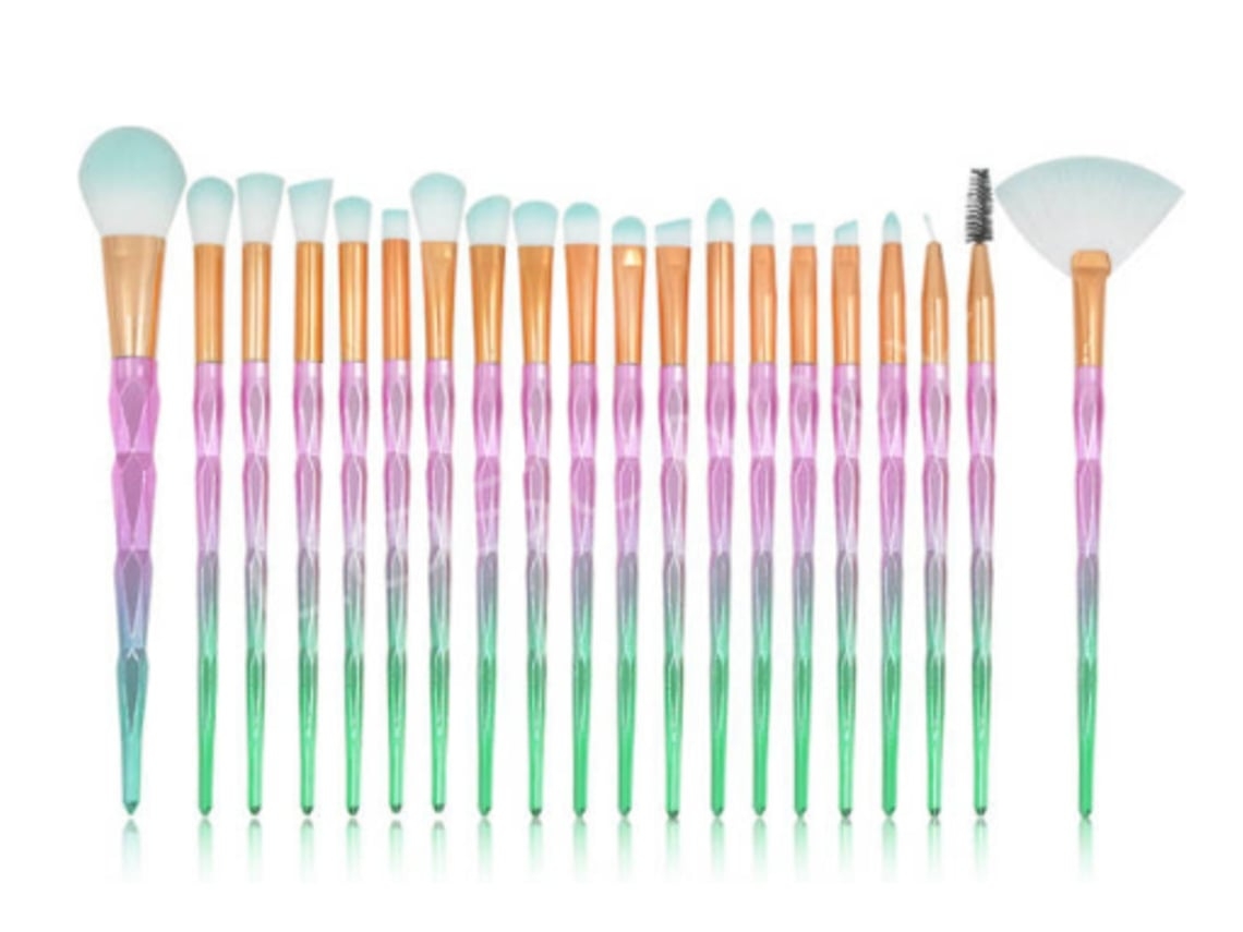 Juego de 20 brochas de maquillaje de unicornio, base rosa y verde, sombras de ojos Gusshious