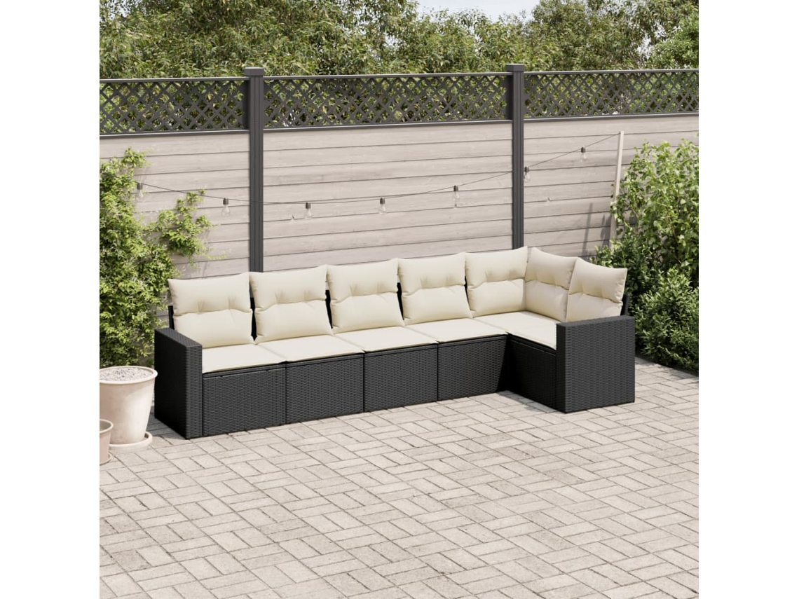 Conjunto de sofás de jardín de 6 piezas DKD Home Decor con cojines de mimbre negros