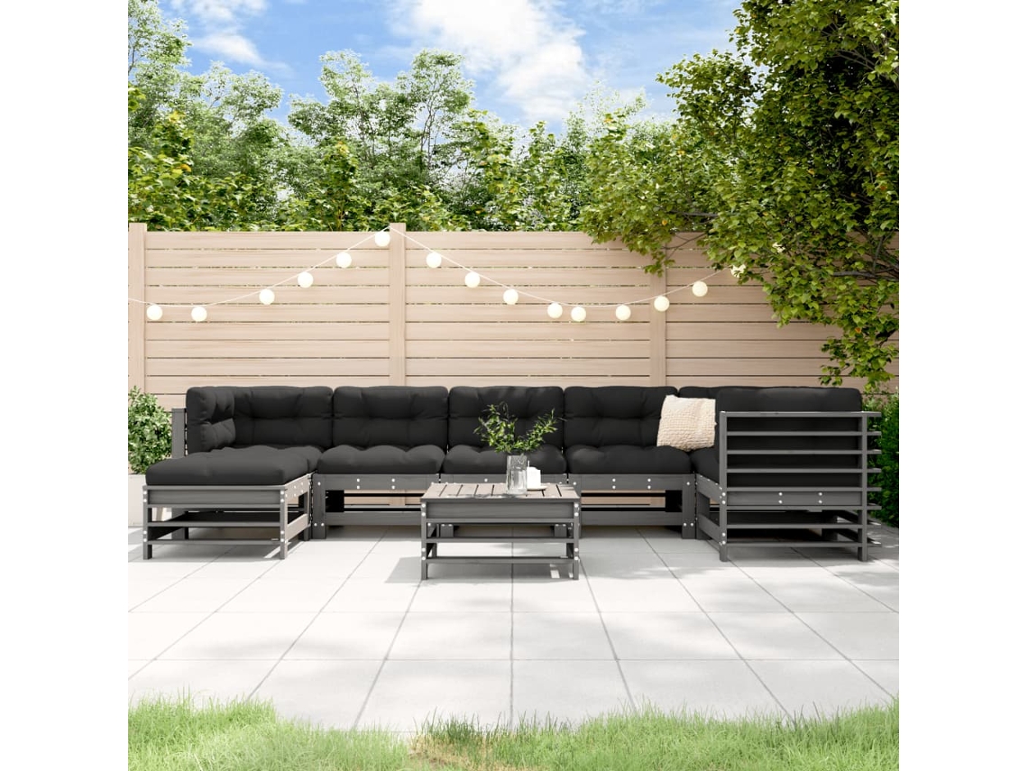 Conjunto de jardín de 8 piezas con cojines de madera maciza gris DKD Home Decor