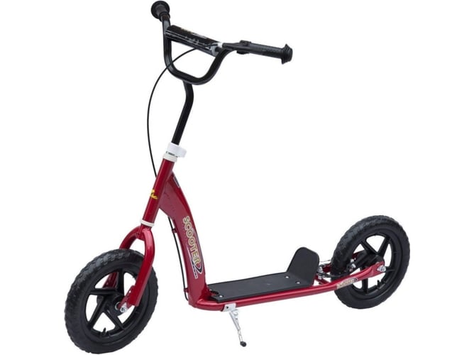 Patinete Scooter 2 ruedas manillar ajustable rojo 120x52x7586cm homcom 12 pulgadas para niños y adultos con freno caballete 100kg 120x52x8088cm