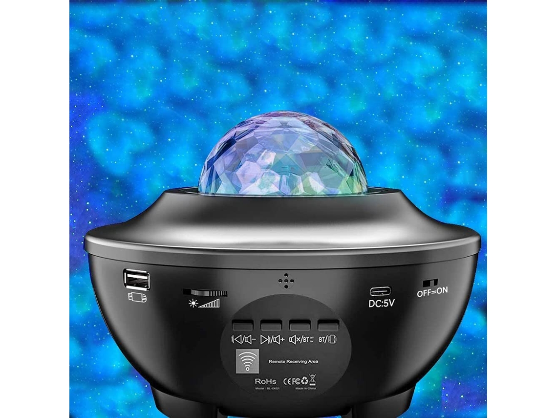 LED LUZES NOITE DE PROJEDOR - 2 EM 1 Ocean Wave Star Sky Night Light com Bluetooth Music Speaker, Som Sensor, Remote Control, 360Rotating P 