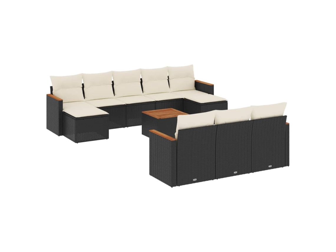 Conjunto de 11 sofás de jardín con cojines de mimbre, color negro, EXCLUSIVO DE LA CASA