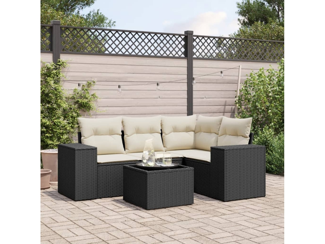 Conjunto de 5 sofás de jardín con cojines de mimbre sintético negro, Dkd Home Decor