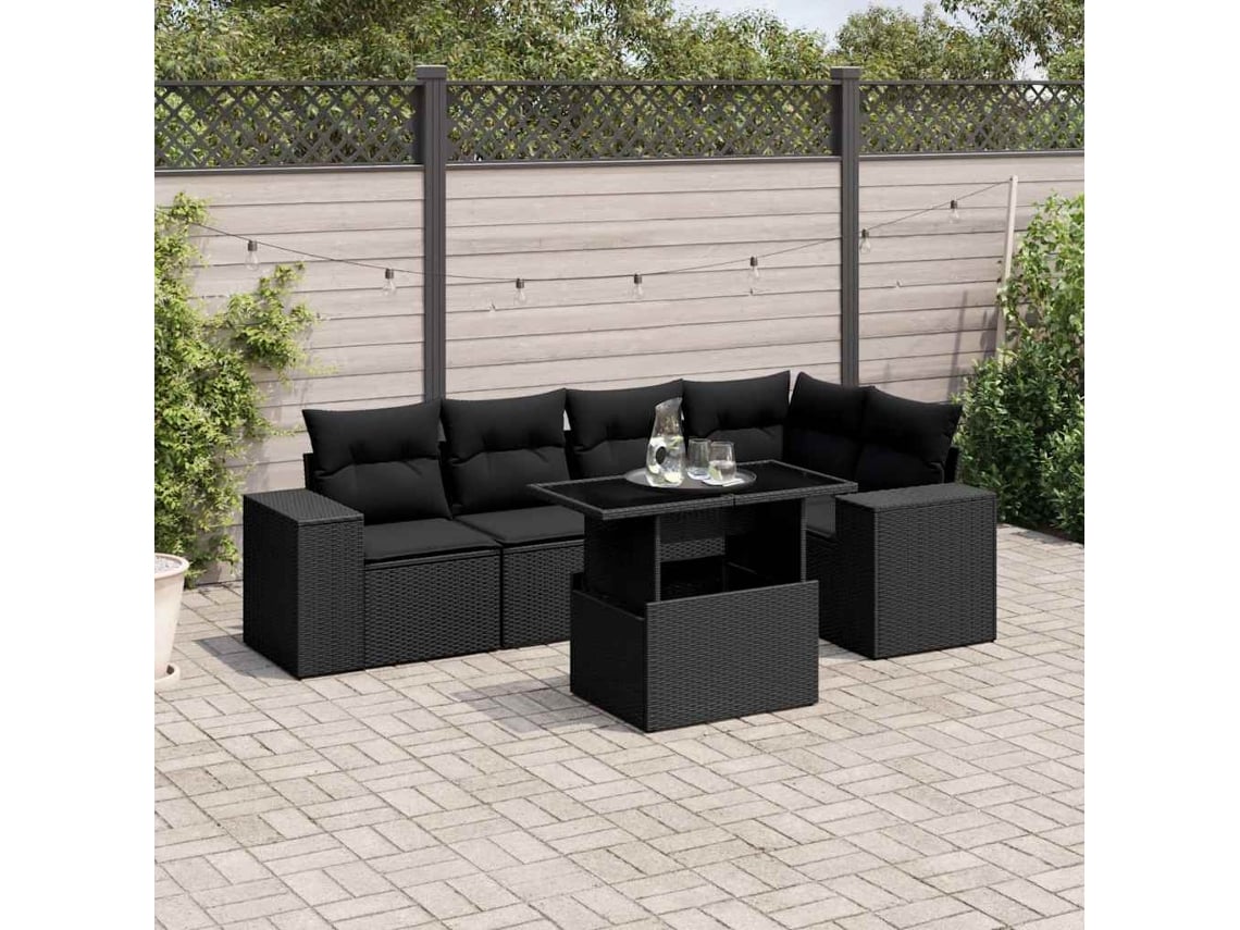 Conjunto de sofás de jardín de 6 piezas DKD Home Decor con cojines de mimbre negros