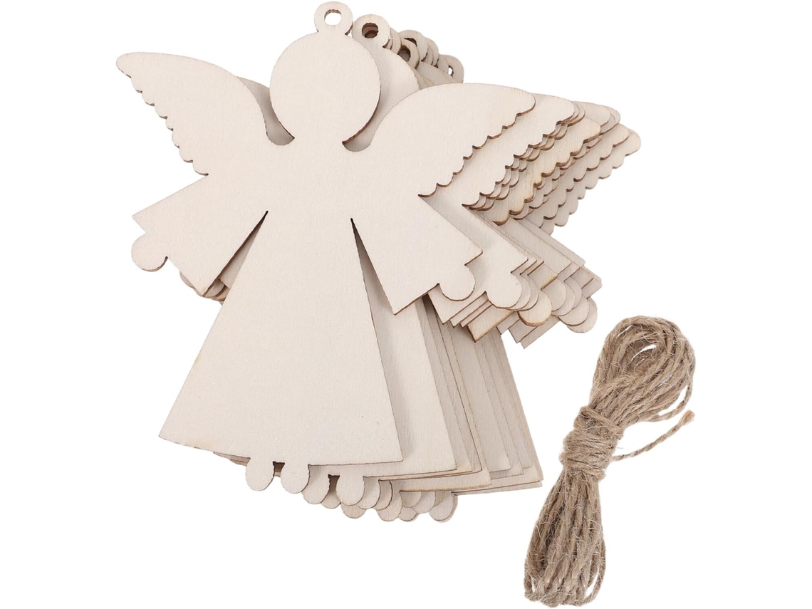 Recortes Madera Blanco Pintar Navidad 10 Piezas Adornos Ángeles Natural 5 9 Agujeros Colgar Materiales