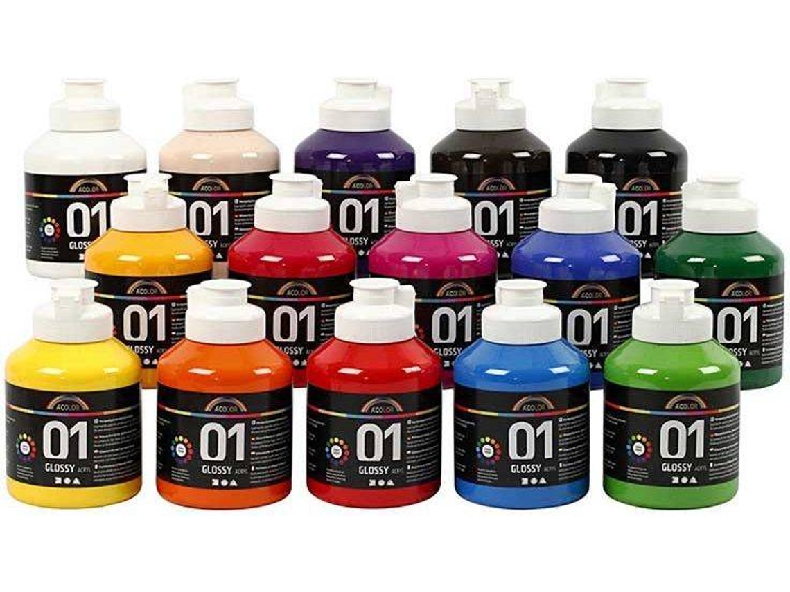 Juego de Pintura Acrílica Brillante A-Color CREOTIME Colores Surtidos (15 X 500 ml)