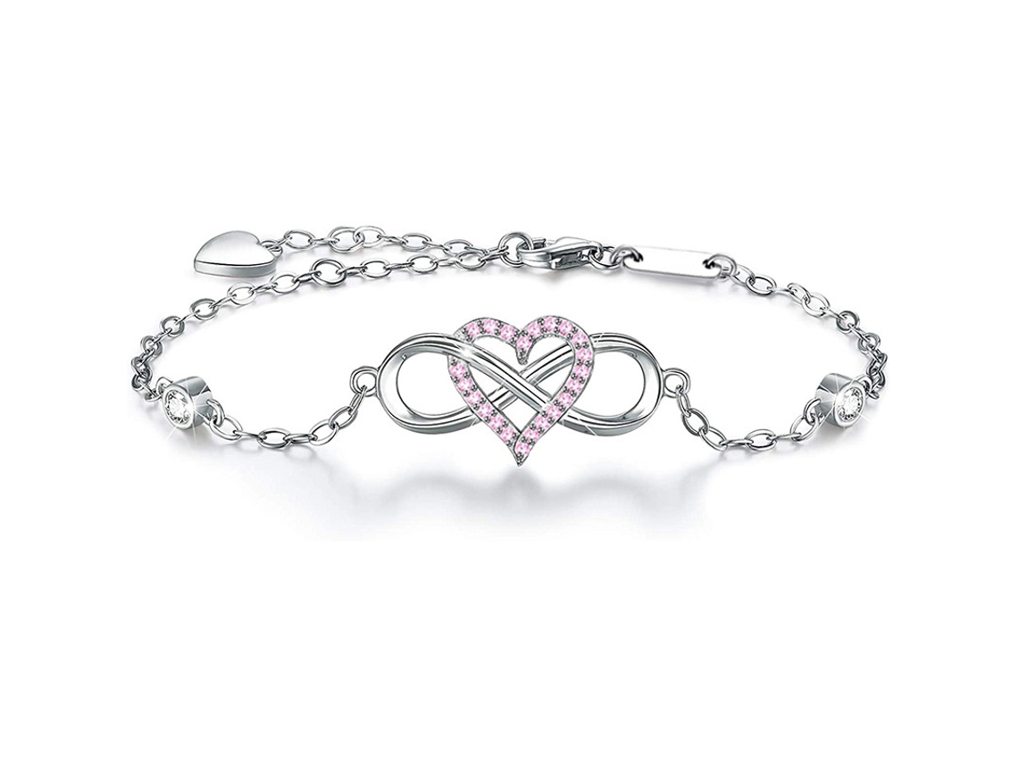 Pulsera De Plata S925 Con Forma De Corazón En Forma De 8, Estilo Europeo Y Americano, Con Incrustaciones De Diamantes, Modelo Forever Love (piedra Rosa)