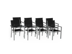 Juego de 8 sillas de aluminio gris - textileno negro HAPPY GARDEN