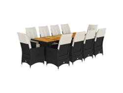 Maison Exclusive - Set De Mesa Y Sillas De Jardín Y Cojines 11 Pzas Ratán Pe Negro