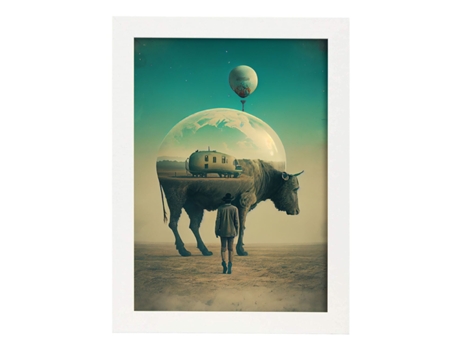 NACNIC Poster Vaca En Estilo Surrealismo Cinematográfico Ilustraciones Y Grabados De Historieta Abstracta Y Artística A4 Marcos Madera