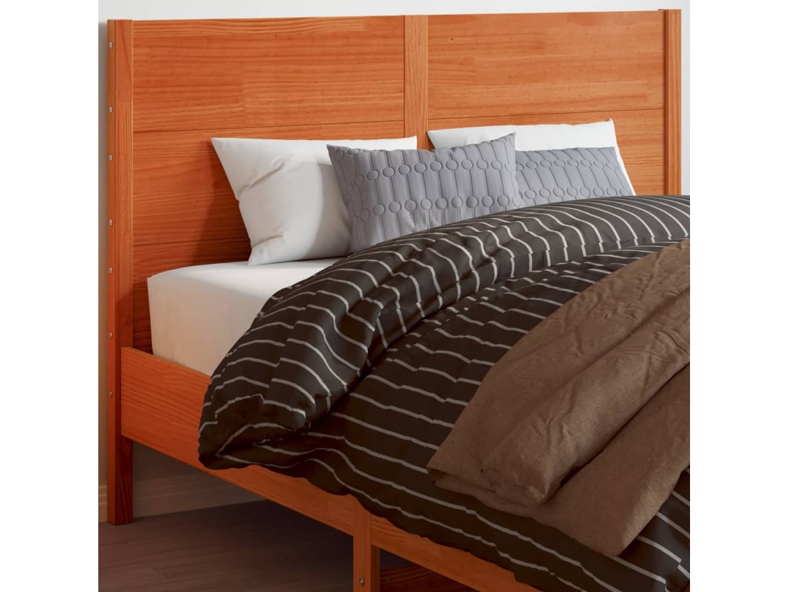 Cabecero De Cama Madera Maciza De Pino Marrón Cera 135 Cm