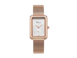Reloj De Pulsera Rectangular De Moda Para Mujer Con Brazalete De Malla Blanca Y Oro Rosa.