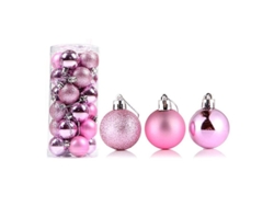 24 Delicadas Bolas Navideñas Brillantes Reutilizables Para Decorar El Árbol De Navidad, 6 Cm, Rosa Y Rojo.