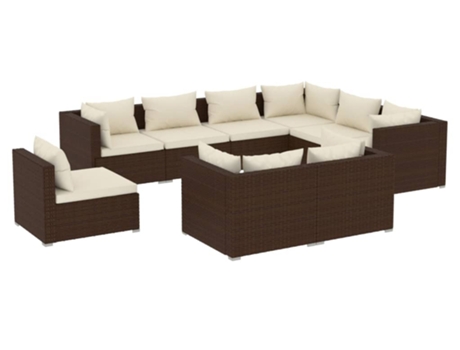 Conjunto 9 muebles de jardín VIDAXL y cojines ratán sintético marrón