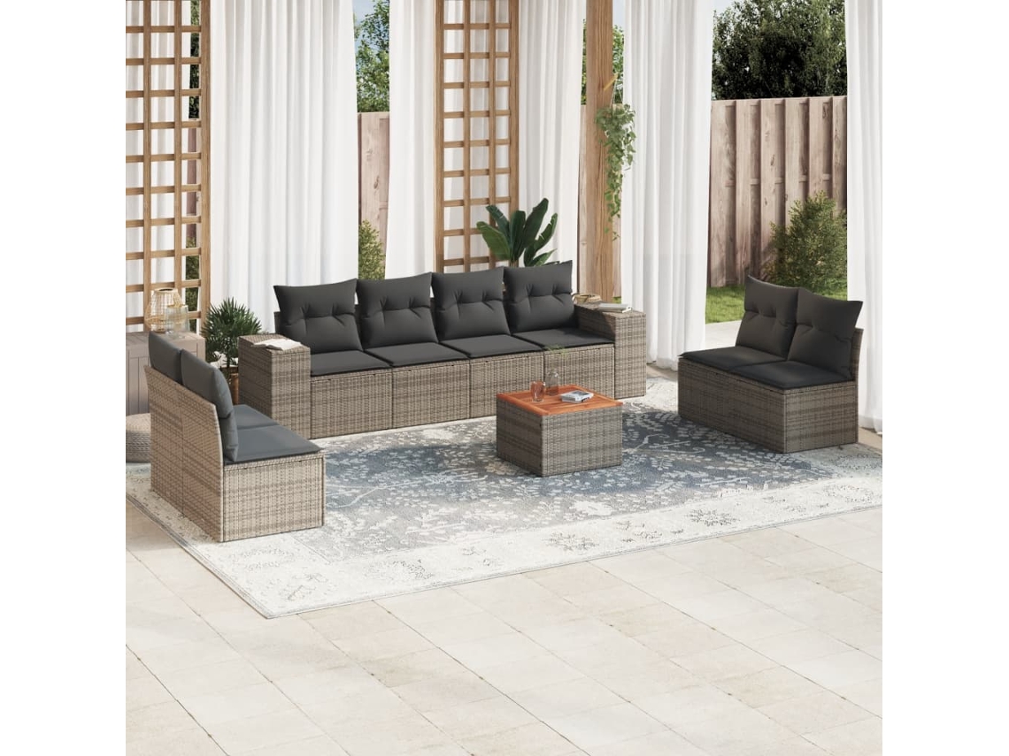 Conjunto de sofá de jardín de 9 piezas con cojines de mimbre gris de DKD Home Decor