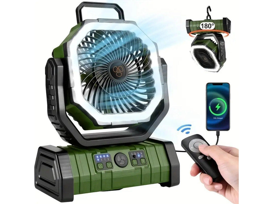 Ventilador De Camping Recargable, 20000 Mah Con Oscilación Automática, Funciona Con Pilas Y Con Mando A Distancia (verde) Czhhmart