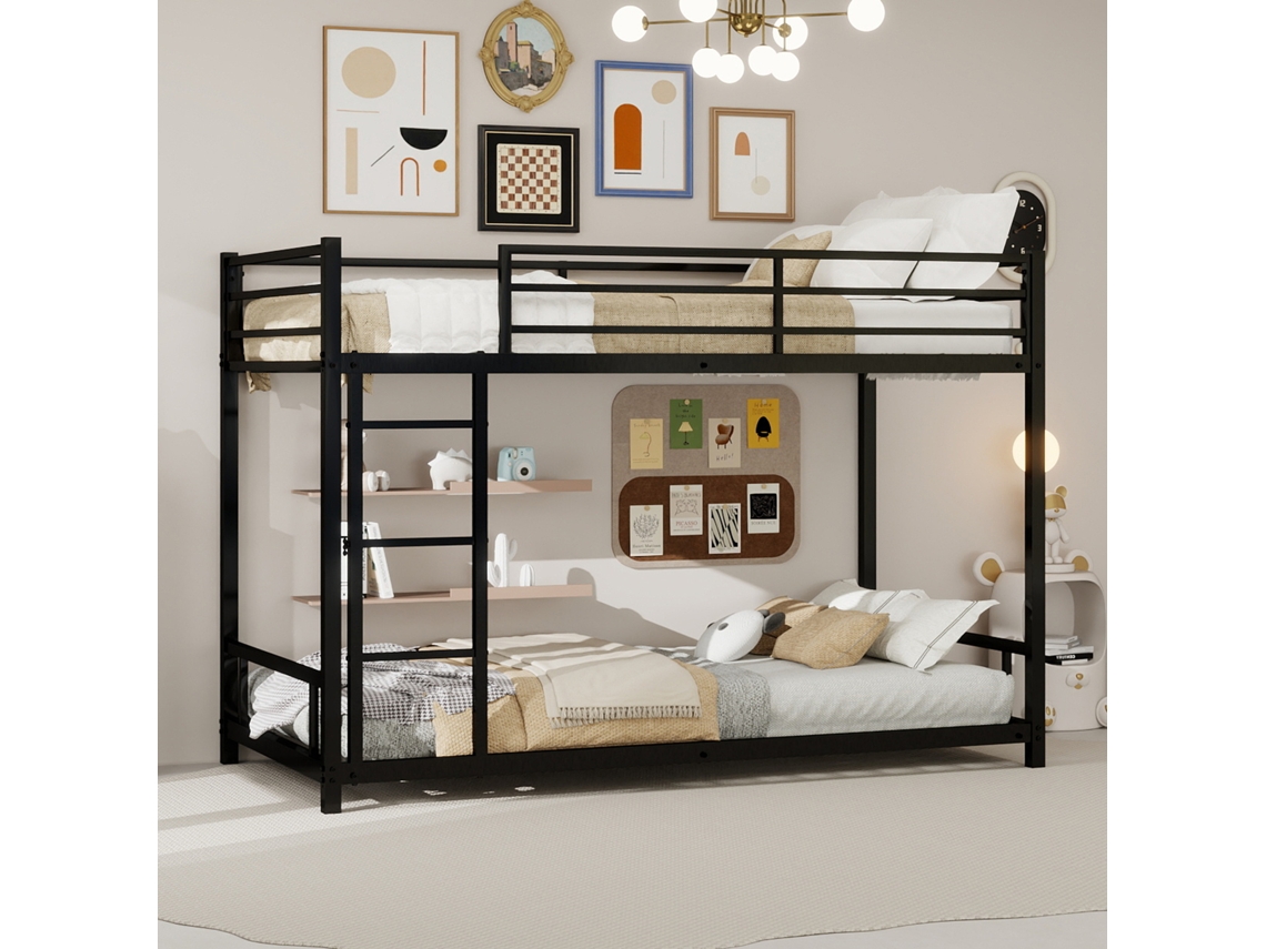 Litera de metal con 2 camas individuales, metal macizo, silenciosa, con barandilla de seguridad, color negro, Mobrio