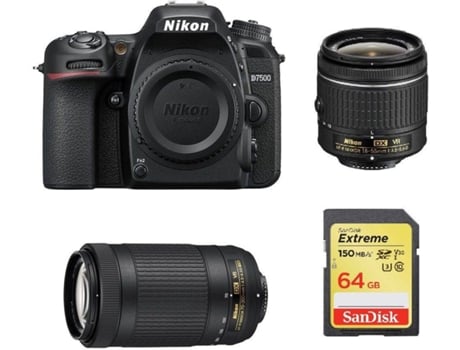 Kit Cámara Réflex NIKON D7500 AF-P 18-55MM F3.5-5.6G VR + AF-P 70-300MM F4.5-6.3 ED VR DX (20062) + Tarjeta SD de 64GB
