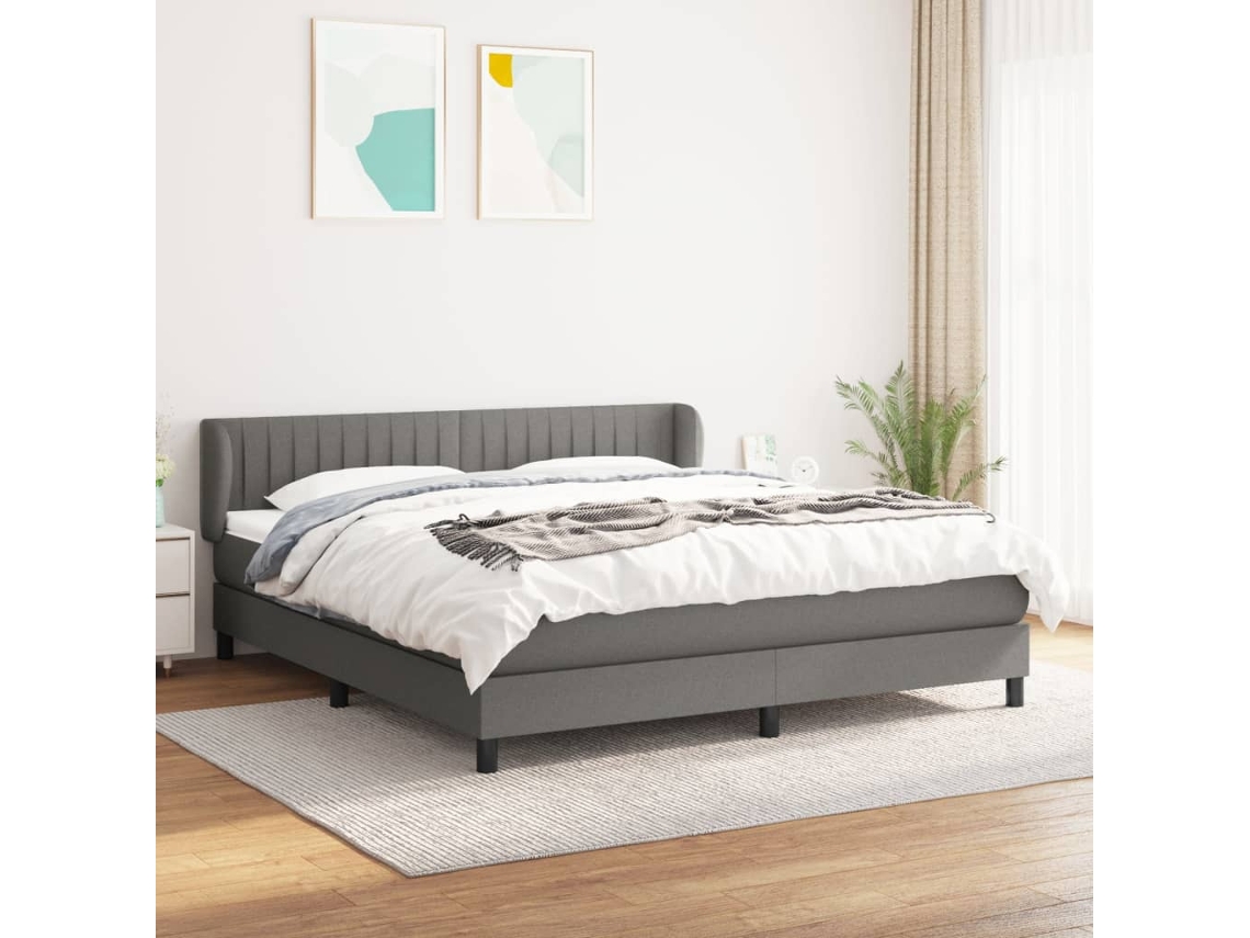 Cama Box Spring Con Colchón Tela Gris Oscuro 160x200 Cm