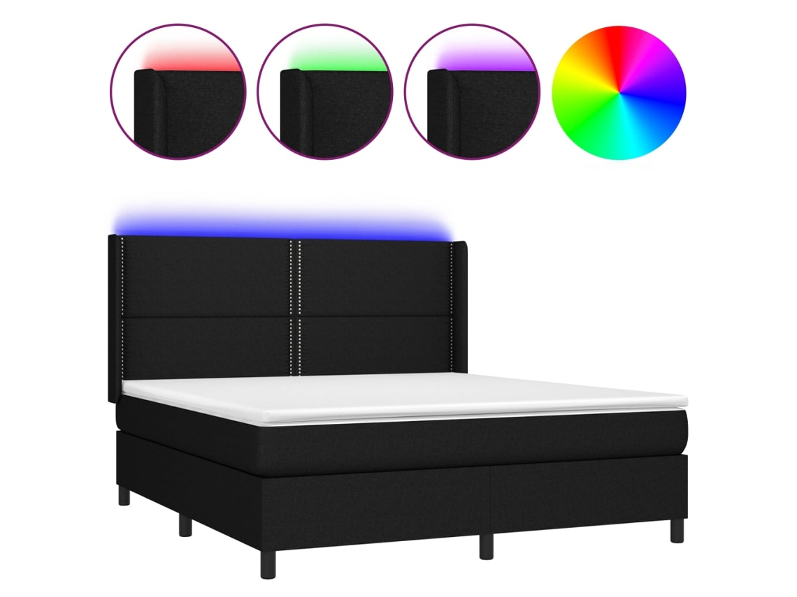 Maison Exclusive - Cama Box Spring Colchón Y Luces Led Tela Negro 160x200 Cm