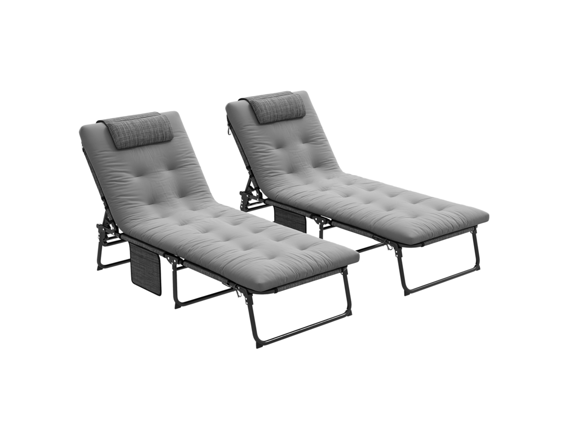 Conjunto 2 Tumbonas Plegables 4 Posiciones, Reposacabezas, 68x189x30cm