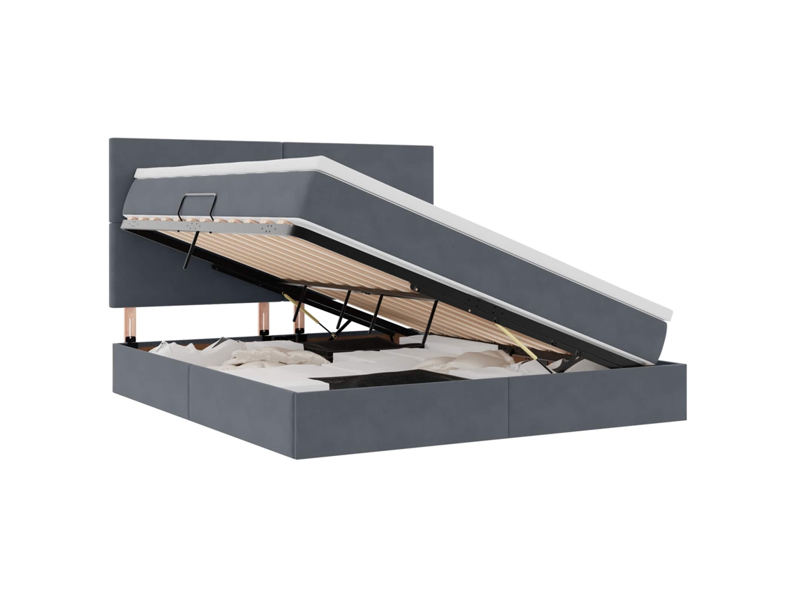 Syfax™ Cama Con Almacenamiento Y Colchón Gris Oscuro 160 X 200 Cm