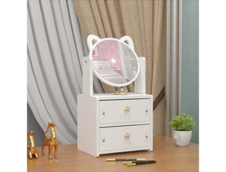 Organizador de maquillaje Cajas de exhibición de almacenamiento de cosméticos con espejo para baño, tocador, tocador y encimera