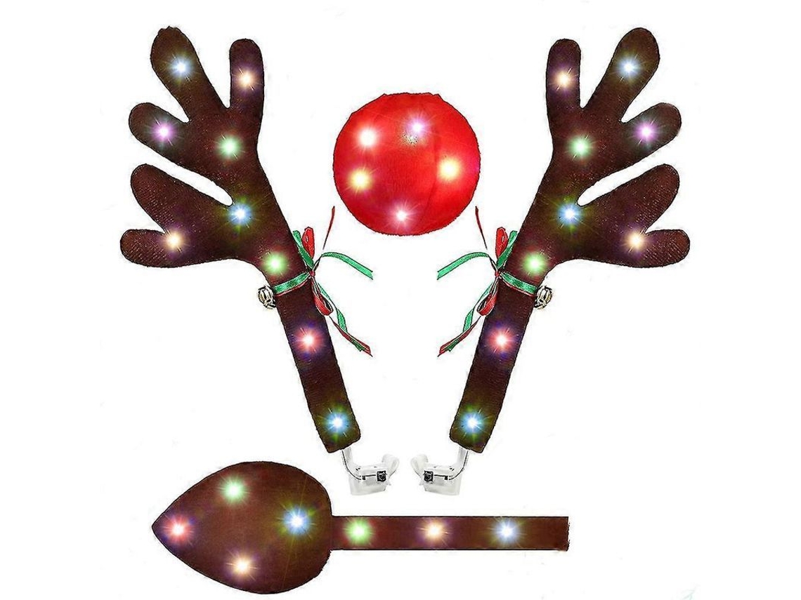 2026altiro-kit De Astas Con Luces Led Para Coche, Accesorios Navideños Con Nariz Roja Y Cola Marrón.