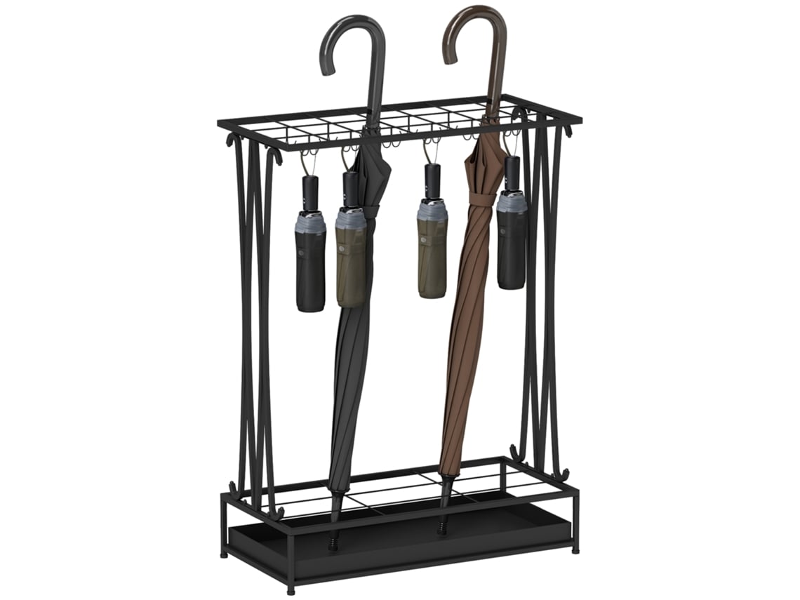 Suporte Guarda-chuvas Aço 21 Espaços 24 Ganchos 50x24x68 Cm Preto
