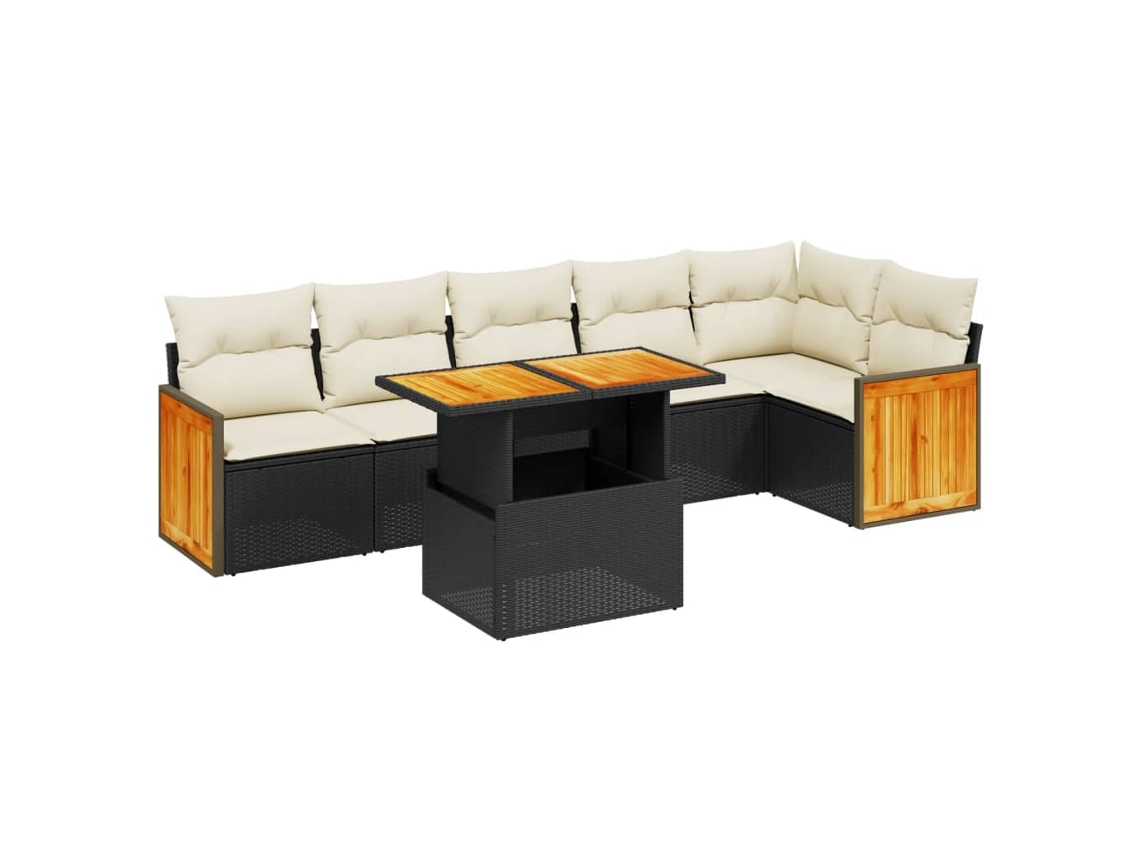 Maison Exclusive - Set De Comedor De Jardín 7 Pzas Y Cojines Ratán Sintético Negro