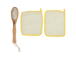 Juego De 2 Toallas Exfoliantes Y Cepillo De Baño Con Mango Largo.