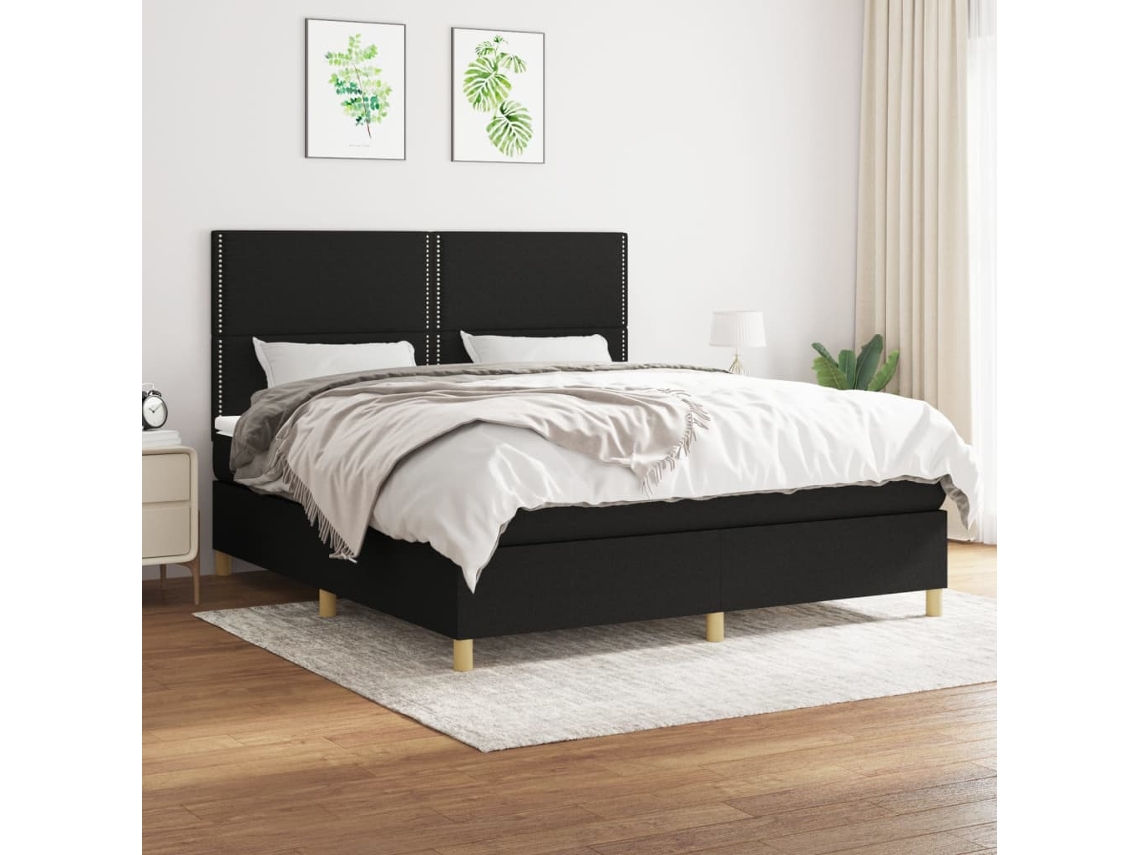 Cama Box Spring Con Colchón Tela Negro 180x200 Cm