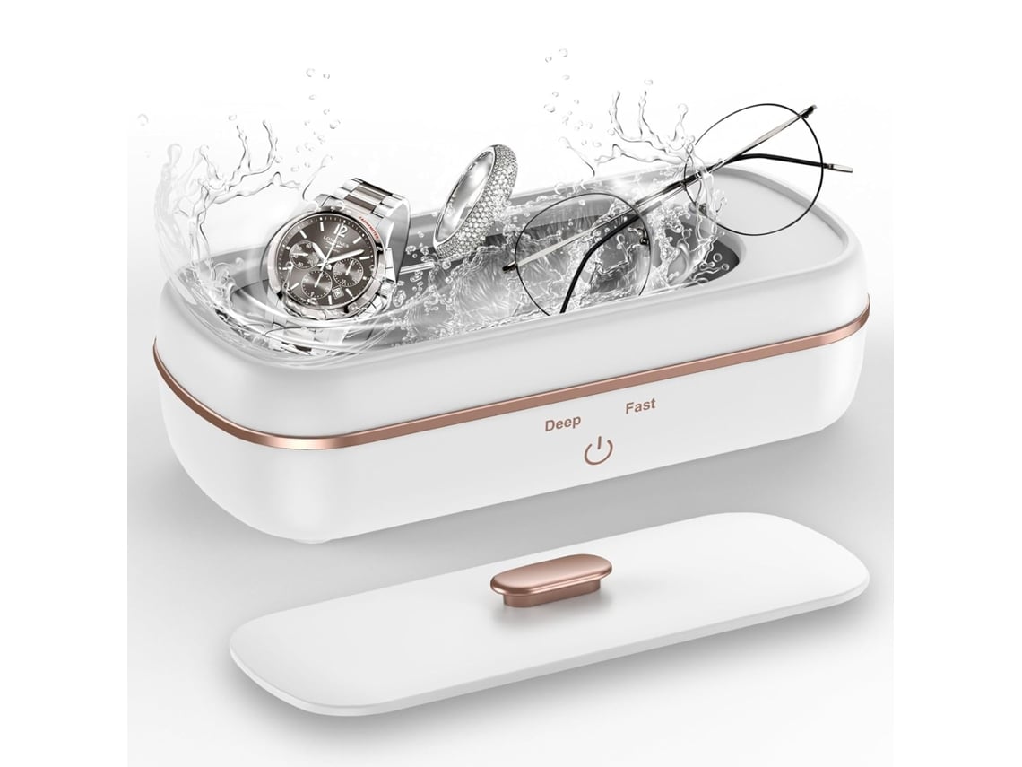 Limpiador Ultrasónico De Joyas, Limpiador Ultrasónico Portátil De Gafas De 47 Khz Con Dos Temporizadores, Plateado (blanco)