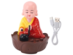 Estatua De Monje Budista Con Agitador Musical Y Cable De Carga Usb, Decoración Roja
