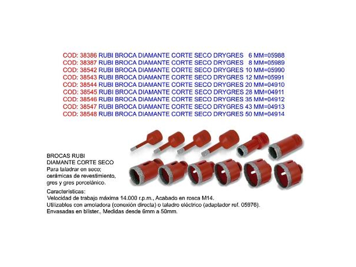 Rubi broca diamante corte seco gres porcelanico  50 mm 04914