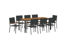 Maison Exclusive - Juego de comedor de jardín de 9 piezas de mimbre negro