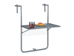 Relaxdays Mesa Plegable Balcón, 3 Alturas, 59,5x60 Cm, Mesita Colgante Con 2 Posavasos, Mueble Exterior Barandilla, Gris
