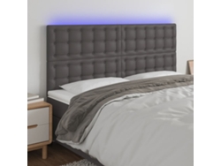 Cabecero Con Luces Led Cuero Sintético Gris 180x5x118/128 Cm