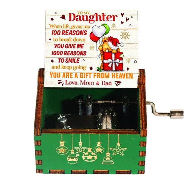 (Estilo 6) Caja de música navideña vintage con manivela, exquisita pieza hecha a mano en resina y madera pintada a mano.