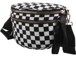 Riñonera De Mujer A Cuadros, Bolso De Hombro De Gran Capacidad, Estampado A Cuadros En Blanco Y Negro.