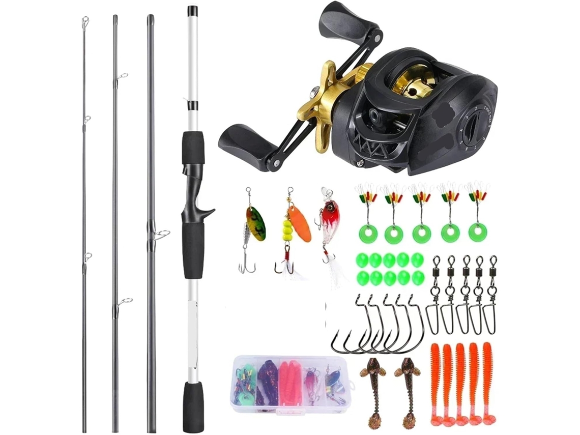 Kits De Cañas Pescar Fibra Carbono Para Baitcasting, 4 Secciones, Caña Casting Y Carrete Metal Pesca Lubina...